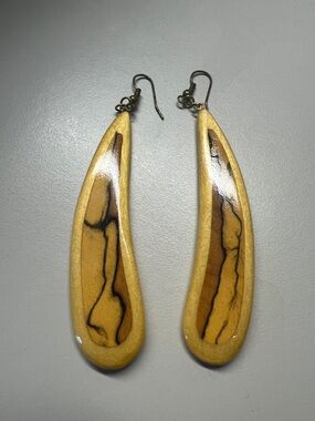 Handcrafted Wooden Teardrop Earrings in Yellow and Brown